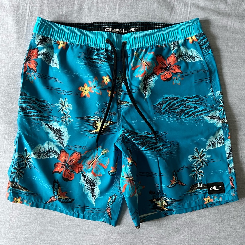 O’Neill Mens Floral Hawaiian Swim Trunks Size Medium